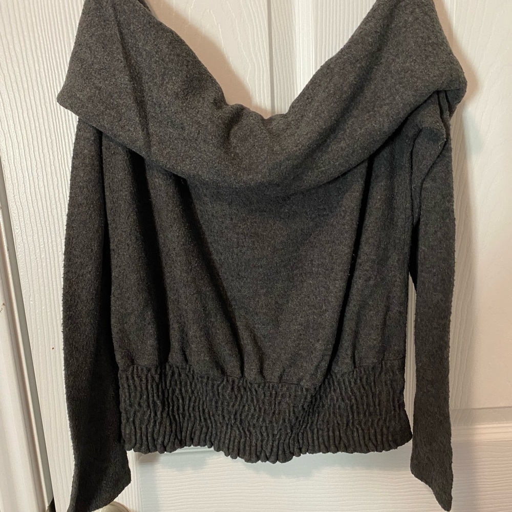 Moa Moa Dark Gray Off the Shoulder Sweater